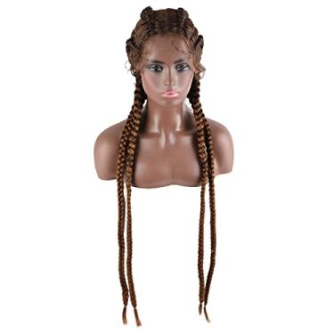 Imagem de Perucas femininas de 76,2 cm, peruca entrelaçada sintética para mulheres negras, perucas entrelaçadas com caixa de cabelo de bebê, peruca trançada, perucas de cabelo humano (cor: 1B 30)