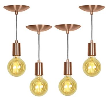 Imagem de Kit 4 Pendente Tubo Cilindro Alumínio Cobre Fio 1.20m
