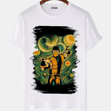 Imagem de Camiseta masculina Scorpion A Noite Estrelada Van gogh Camisa Blusa Branca Estampada