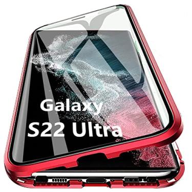 Imagem de Woskko Capa para Galaxy S22 Ultra Magnética, 360° Vidro Temperado Transparente com Adsorção Magnética Metal Alumínio Capa Para-choque para Samsung Galaxy S22 Ultra 7,8" 2022 (Vermelho)