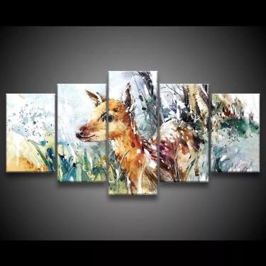 Imagem de Quadro Decorativo 129x63 Sala Quarto Cervo Paisagem Pintura