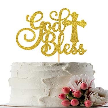 Imagem de Innoru Gold Glitter God Bless Cachecol – Placa de festa de comunhão, batizado Baptisim – Artigos de decoração para chá de bebê
