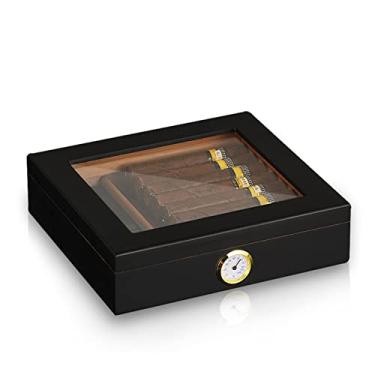 Imagem de Foern Umidor de charuto, caixa de charuto para umidificador de mesa para 20-30 charutos com higrômetro e divisor, estojo de charuto com armazenamento de madeira de cedro, presente de controle de umidade para homens, mulheres amigas, preto