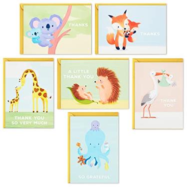 Imagem de Hallmark Cartões de agradecimento para chá de bebê, animais de bebê (48 cartões e envelopes — cegonha, girafas, coalas, polvo, raposa, ouriços)