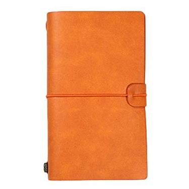 Imagem de Capa de couro falso Diário de viajante Diário de folhas soltas Caderno porta-canetas Livro de registro Papelaria Estudantes Cadernos Agenda, M laranja, 1 PCS