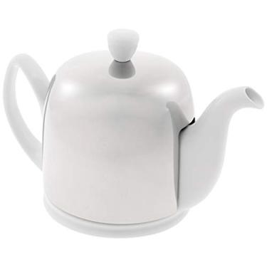 Imagem de Degrenne Bule de chá francês de luxo Salam - Bule de chá de porcelana com tampa de aço inoxidável, chaleira de cerâmica para chá solto, infusor removível, capacidade para 4 xícaras, 680 g - branco