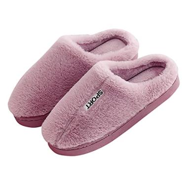 Imagem de Pantufas femininas felpudas confortáveis de espuma viscoelástica para o quarto, sapatos leves, para uso externo, forro de pele