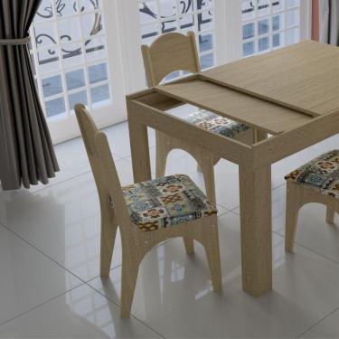 Imagem de Conjunto 2 Cadeiras Sem Braço Estofadas Estampa Ladrilho Sala de Jantar Cozinha MDF Marrom