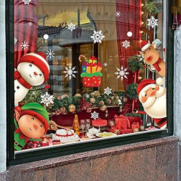 Imagem de XIMISHOP 82 peças de adesivos para janela de floco de neve de Natal para vidro, decalques de Natal, decorações de Natal, flocos de neve, papai noel, rena, decalques para festas