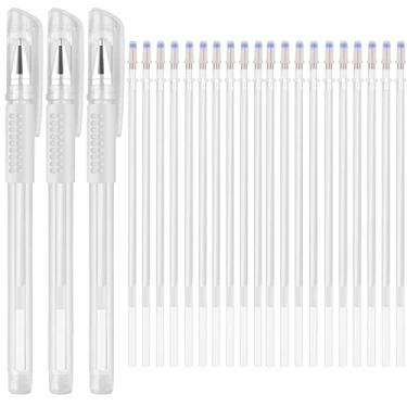 Imagem de Canetas brancas para marcação de tecido apagável a calor com 20 refis para costura de alfaiates e confecção de costura, canetas brancas de tecidos apagáveis de calor.