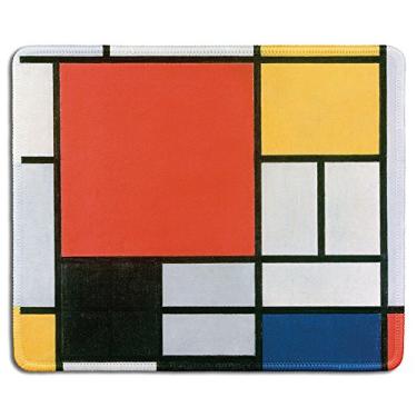 Imagem de dealzEpic - Mouse Pad de arte - Mousepad de borracha natural com pintura famosa de belas artes de composição abstrata em vermelho, amarelo, azul e preto por Piet Mondrian - Bordas costuradas - 24 x 20 cm