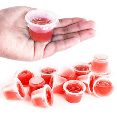 Imagem de Mini copos descartáveis de plástico transparente para doses e condimentos com tampas para restaurantes, artigos de festa, molhos, suflê (pacote com 125)