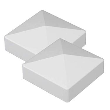 Imagem de Pacote com 2 bonés de vinil branco de PVC 10 x 10 cm para poste pirâmide externa