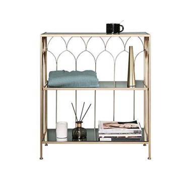 Imagem de KIZQYN Estante nórdica prateleira de ferro forjado prateleira de canto armário de vidro de piso contra prateleira de armazenamento de parede estante