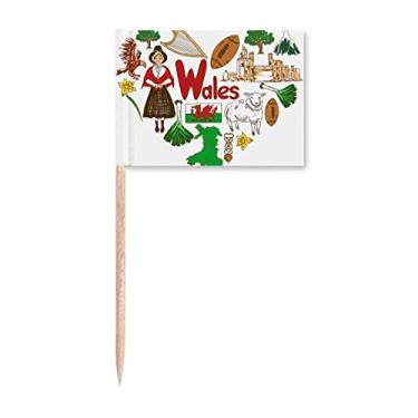 Imagem de Wales Love Heart UK Landscap bandeira nacional palito de dente marcadores decoração de festa