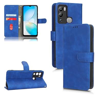 Imagem de Capas de telefone Business Skin Feel compatíveis com Infinix Hot 12i 12 Pro capa de couro slots para cartão clipe carteira capa de telefone à prova de choque (azul, Infinix Hot 12i)