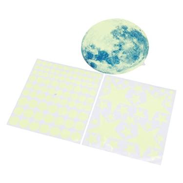 Imagem de Adesivos de Parede que Brilham No Escuro, Decalques de Parede que Brilham No Escuro Combinação Faça você Mesmo Linda Lua Grossa Ponto Estrela para Quarto (Verde)