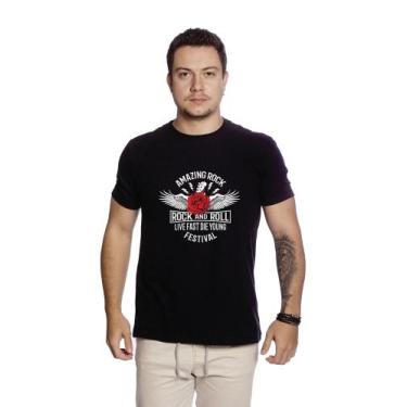 Imagem de Camiseta Casual Masculina Estampada 6 Rock N Roll Leve Básica- C003 -