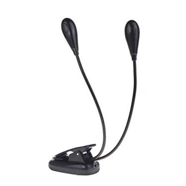 Imagem de Luminária, Romacci Lâmpada de luz de suporte de partitura preta com clipe de 2 braços duplos 4 LED para livro flexível