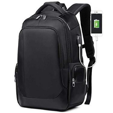Imagem de Mochila para laptop Mochila usb masculina respirável bolsa para computador portátil bolsa de viagem, tecido Oxford de nylon impermeável, preto