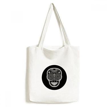 Imagem de Bolsa de lona preta branca do México Dia dos Mortos bolsa de compras casual bolsa de mão