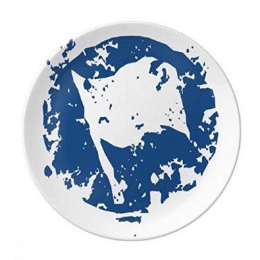 Imagem de Placa com estampa de ilustração redonda com design de bandeira azul decorativa de porcelana salver louça de jantar