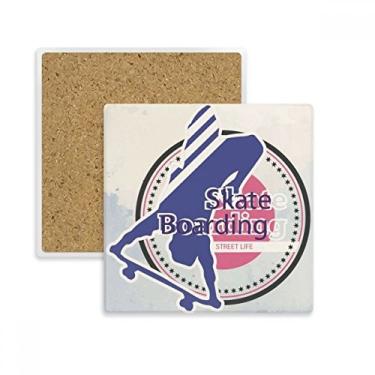 Imagem de Esporte Skate Boarding Aquarela Ilustração Quadrada Porta-copos Porta-copos Caneca Suporte Subplaca Pedra Isolamento