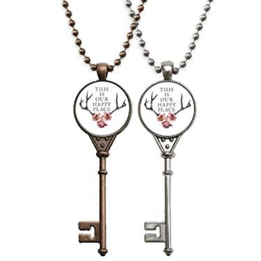 Imagem de OFFbb-USA Colar com pingente de flores de chifre feliz local para decoração de casal