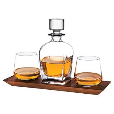 Imagem de Godinger Whiskey Decanter e Whiskey Glasses Bar Set em Bandeja de Madeira Elegante