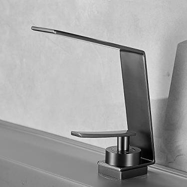 Imagem de Torneira para lavatório, banheiro, cinza, torneira, lavatório, lavatório, torneira misturadora, montagem no convés, furo único, torneiras de água quente e fria, guindaste, pistola cinza