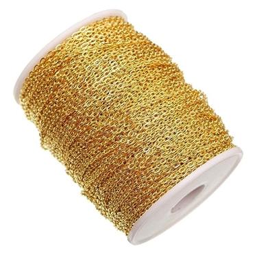 Imagem de UGPLM Corrente de elos, correntes de colar 5m componentes de ferro extensão diy artesanato conectores correntes de joias carretel de corrente para fazer, cor dourada