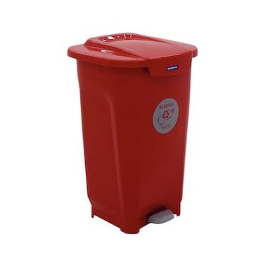 Imagem de Lixeira para Coleta Seletiva com Pedal Tramontina T-Force em Polipropileno Vermelho - 50 L