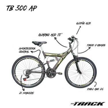 Imagem de Bicicleta Aro 26 Track TB300 21 Marchas Mountain Bike Preto/Amarelo