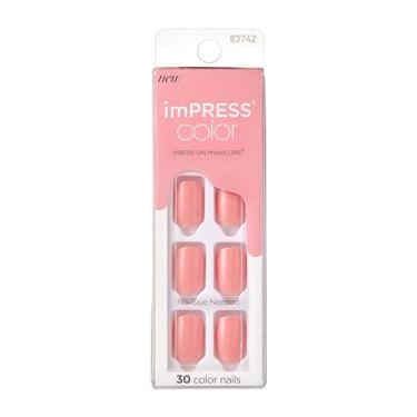 Imagem de KISS Manicure colorida imPRESS, kit de unhas de gel, tecnologia PureFit, comprimento curto, "rosa bonito", manicure de cor sólida sem polimento, inclui almofada de preparação, mini