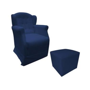 Imagem de Poltrona Cadeira De Amamentação Com Balanço E Puff Manu Suede Azul Mar