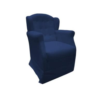 Imagem de Poltrona Cadeira De Amamentação Com Balanço Manu Suede Azul Marinho Mz
