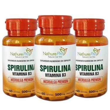 Imagem de Kit 3 Spirulina Vitamina B3 Microalga Premium 60 Cápsulas