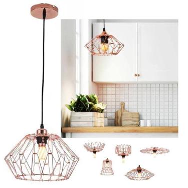 Imagem de Lustre Pendente Luminaria Decorativa Ajustavel Design Moderno Metal Aramado Casa Mezani...