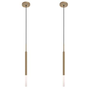 Imagem de Kit 2 Pendentes Teto Luminária Tubo Difusor Sala Hall Bronze