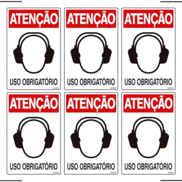 Imagem de Combo 6 Placas De Sinalização Atenção Abafador Auricular Uso Obrigatório 20x30 Ekomunike - S-203 F9e