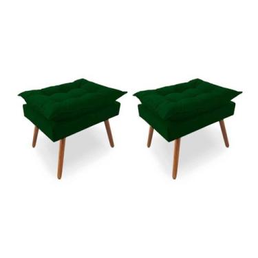 Imagem de Kit 2 Puffs Decorativos Quadrados Opala Pés Palito Tecido Suede Verde