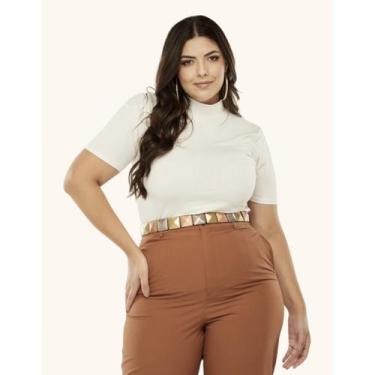 Imagem de Kit 2 Blusa Lisa Gola Alta Plus Size Estilosa Malha Elegante Social Ma