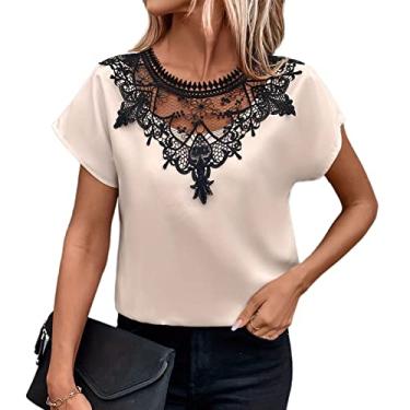 Imagem de VINGVO Camiseta feminina de verão, casual, confortável, blusa de fibra de poliéster de ajuste solto, Rosa claro, XXG