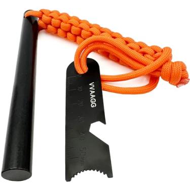 Imagem de VVAAGG Acionador de fogo de haste de ferro grande de 12,7 cm, kit de iniciante de fogo de pederneira de sobrevivência com alça de paracord laranja e atacador (Laranja-12,7 cm)