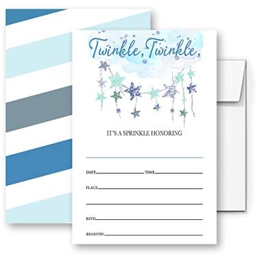 Imagem de Convites para chá de bebê Twinkle Little Star, convite azul para bebês com polvilha, festa de revelação de gênero de bebê, Twinkle Twinkle Sprinkle Gender Neutral Invite. (076)