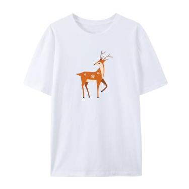 Imagem de Camisetas unissex para adultos com design gráfico atraente de veado - Use seu amor pela natureza, Branco, M