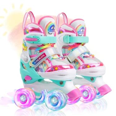 Imagem de Patins infantis de unicórnio arco-íris para meninas meninos crianças de 3 a 6 anos, sapatos ajustáveis 4-Pejiijar com rodas luminosas para de Natal (verde, médio (1-4))