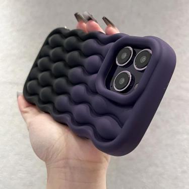 Imagem de Capa de telefone de silicone macio com padrão de onda 3D gradiente colorido para iPhone 11 12 13 14 15 Pro Max capa de bolhas de ar à prova de choque, roxo preto, para iPhone 14 Pro