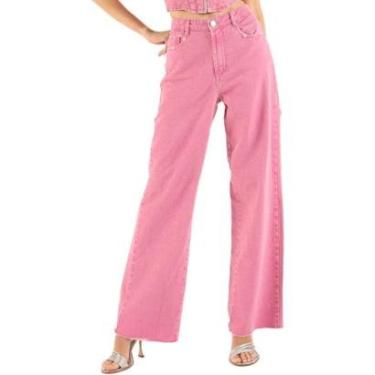 Imagem de Calça Jeans Onça Preta Wide Reta VE24 Rosa Feminino-Feminino