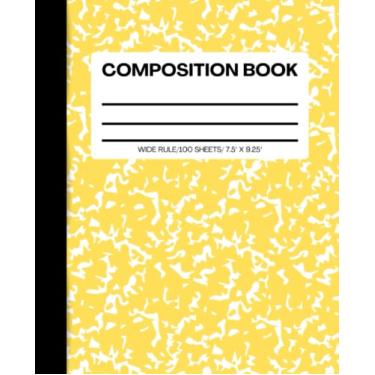 Imagem de Livro de composição: para escrever notas, ideias, listas de tarefas e diários pessoais, 19 x 23,5 cm, brochura, papel pautado largo, 100 folhas, capa de mármore amarelo, acabamento brilhante